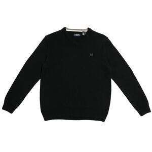 Mens Chaps V-Neck Sweater Tight Knit Long Sleeve 100% Cotton Black Sz Large EUC